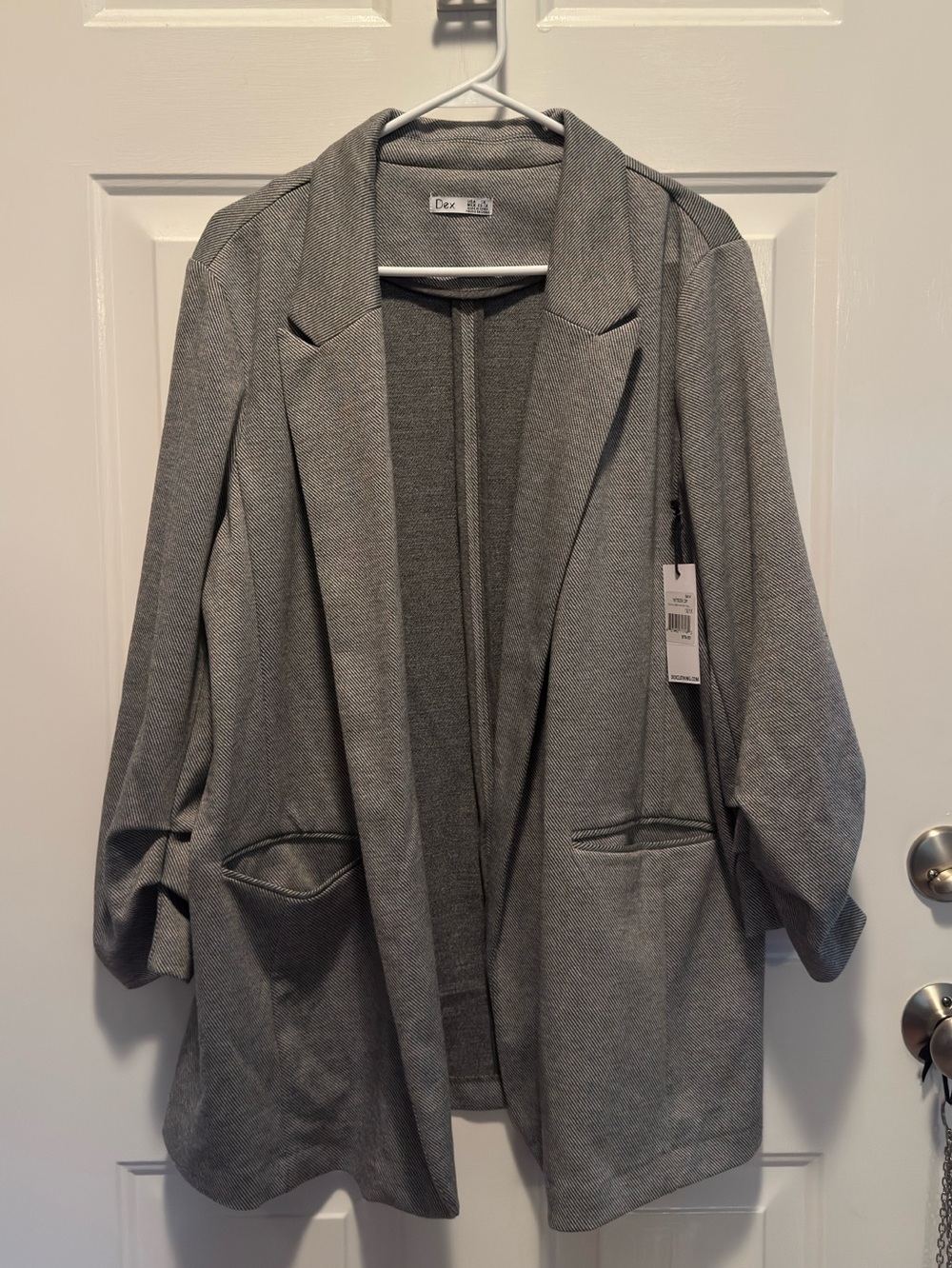 Long Gray Knit Open Blazer 1X
